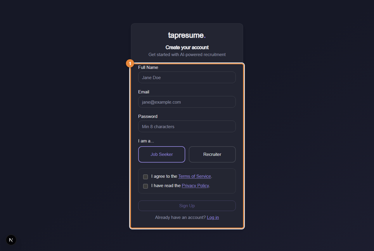 The sign-up page, if you claim a profile afterwards